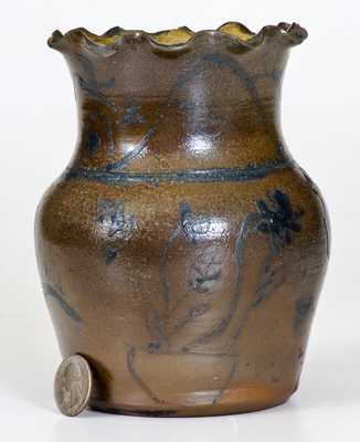 Outstanding Small Stoneware Vase with Floral Basket Decoration, West Virginia origin