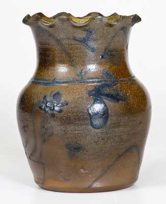 Outstanding Small Stoneware Vase with Floral Basket Decoration, West Virginia origin