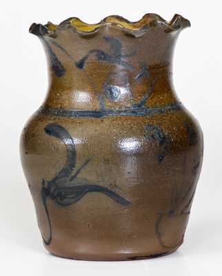 Outstanding Small Stoneware Vase with Floral Basket Decoration, West Virginia origin