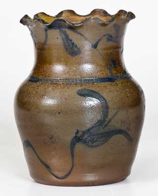 Outstanding Small Stoneware Vase with Floral Basket Decoration, West Virginia origin