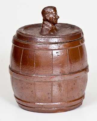 Unusual GENERAL CERAMICS CO. / NEW YORK CITY Tobacco Jar w/ Molded Will Rogers Finial