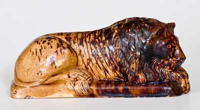 Unusual Rockingham-Glazed Lion Figure, Haig Pottery, Philadelphia, PA, 1871-1881