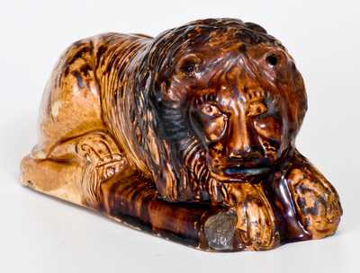 Unusual Rockingham-Glazed Lion Figure, Haig Pottery, Philadelphia, PA, 1871-1881
