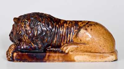Unusual Rockingham-Glazed Lion Figure, Haig Pottery, Philadelphia, PA, 1871-1881