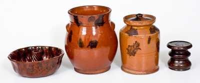 Lot of Four: Glazed Redware incl. Two Jars, Cake Mould, and Stove Lift