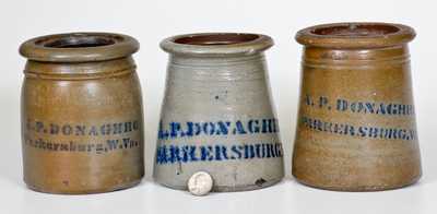 Lot of Three: A. P. DONAGHHO / PARKERSBURG, W. VA Small Stoneware Canning Jars