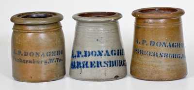 Lot of Three: A. P. DONAGHHO / PARKERSBURG, W. VA Small Stoneware Canning Jars