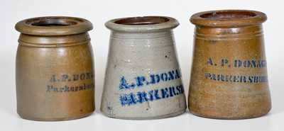 Lot of Three: A. P. DONAGHHO / PARKERSBURG, W. VA Small Stoneware Canning Jars