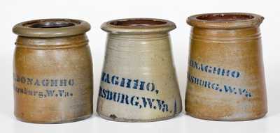 Lot of Three: A. P. DONAGHHO / PARKERSBURG, W. VA Small Stoneware Canning Jars