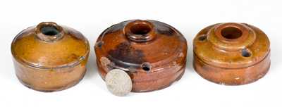 Lot of Three: Glazed Redware Inkwells