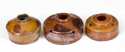 Lot of Three: Glazed Redware Inkwells