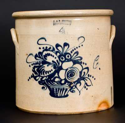 J. & E. NORTON / BENNINGTON, VT Stoneware Crock w/ Fine Basket-of-Flowers Decoration