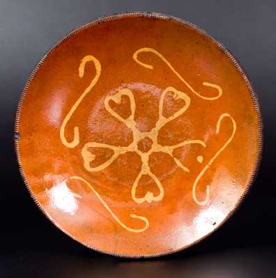 Fine Slip-Decorated Redware Plate, Huntington, Long Island, New York origin, circa 1807-60