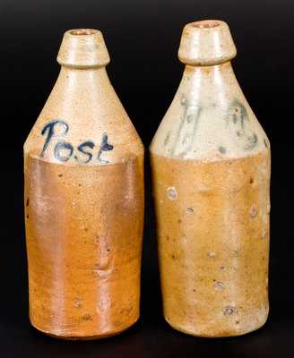 Lot of Two: Stoneware Bottles with Cobalt Inscriptions