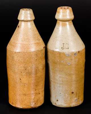 Lot of Two: Stoneware Bottles with Cobalt Inscriptions