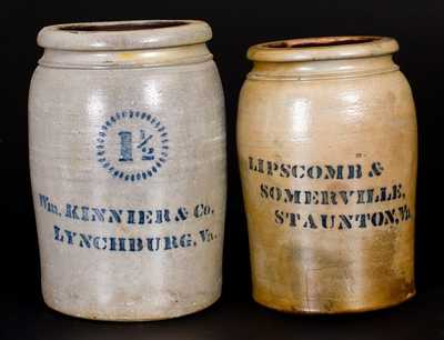 Lot of Two: Stoneware Jars w/ STAUNTON, VA and LYNCHBURG, VA Advertising