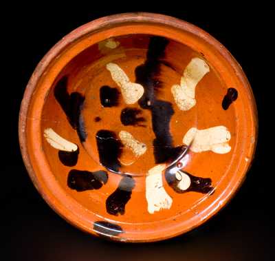 Unusual Redware Bowl w/ Spotted Brown and Cream Slip, possibly North Carolina