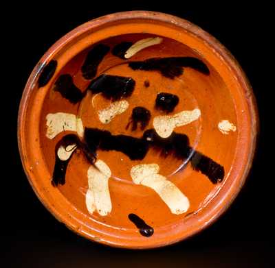 Unusual Redware Bowl w/ Spotted Brown and Cream Slip, possibly North Carolina