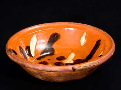 Unusual Redware Bowl w/ Spotted Brown and Cream Slip, possibly North Carolina