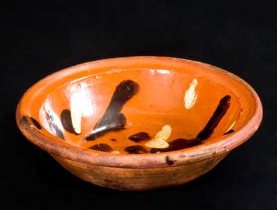 Unusual Redware Bowl w/ Spotted Brown and Cream Slip, possibly North Carolina