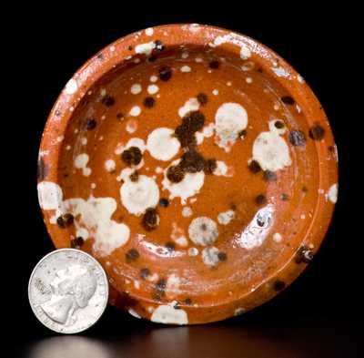 Rare Miniature Redware Dish with Spotted Decoration, possibly North Carolina origin