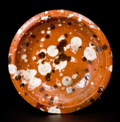 Rare Miniature Redware Dish with Spotted Decoration, possibly North Carolina origin