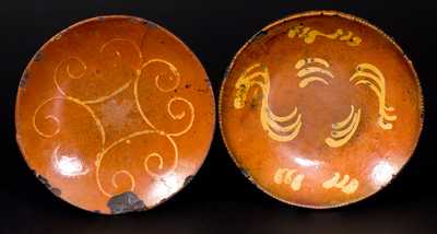 Lot of Two: Slip-Decorated Redware Plates incl. Huntington, Long Island Example