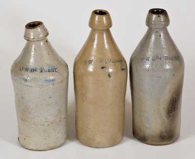 Lot of Three: D. W. DEFREEST Stoneware Bottles with Cobalt Letters
