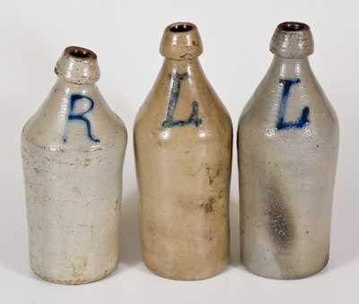 Lot of Three: D. W. DEFREEST Stoneware Bottles with Cobalt Letters