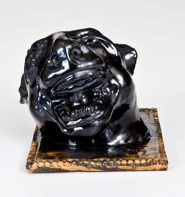 George Ohr Pottery Cougar Inkwell, Inscribed 