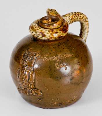 Exceedingly Rare Texarkana Pottery Snake Jug w/ Applied Owl Motif