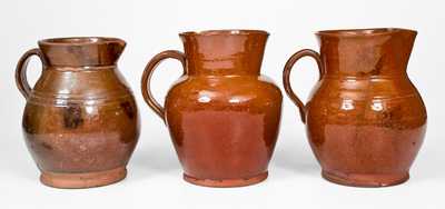 Three Glazed Redware Pitchers, NY or CT