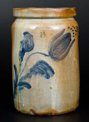 JOHN BELL / WAYNESBORO, PA Stoneware Jar w/ Cobalt Floral Design