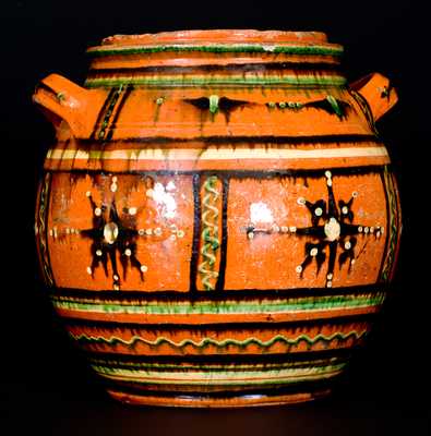 Rare and Important Alamance County, NC Redware Sugar Jar, c1790-1820