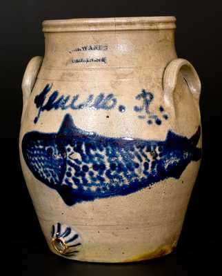 Extremely Rare I. H. WANDS / OLEAN, NY Stoneware Fish Water Cooler w/ Genesee River Inscription