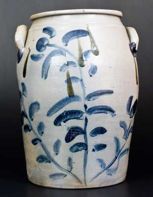 Five-Gallon Western PA Stoneware Jar w/ Large Cobalt Floral Decoration