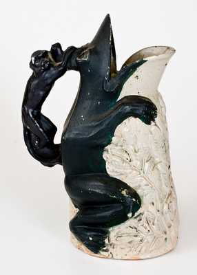 Very Rare Anna Pottery Frog Pitcher with Monkey Handle
