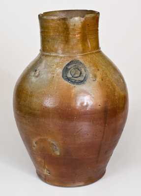 Scarce Two-Gallon Stoneware Pitcher w/ Impressed Medallion, possibly Josiah Chapman, Albany