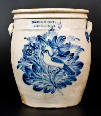 Exceptional COWDEN & WILCOX / HARRISBURG, PA Stoneware Jar w/ Elaborate Bird Scene