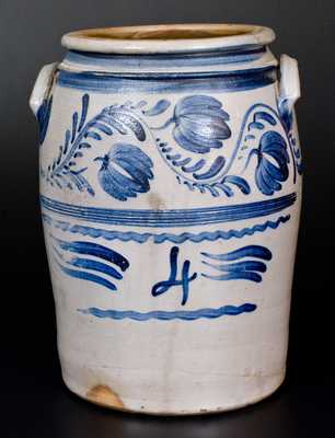 Fine Four-Gallon Western PA Stoneware Jar with Elaborate Freehand Cobalt Decoration