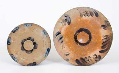 Two Cobalt-Decorated Stoneware Lids, Mid-Atlantic origin, circa 1870