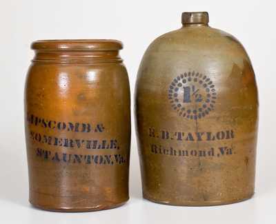 Two Pieces of Virginia Advertising Stoneware, att. A.P. Donaghho, Parkersburg, WV