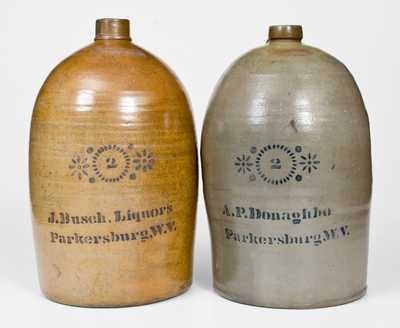 Two Two-Gallon Parkersburg, WV Stoneware Jugs, circa 1885