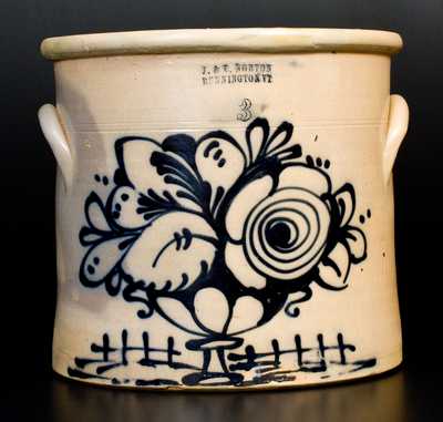 3 Gal. J. & E. NORTON / BENNINGTON, VT Stoneware Crock w/ Large Floral Basket