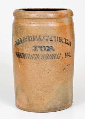 One-and-a-Half-Gallon Fredericksburg, VA Stoneware Advertising Jar, Ohio origin