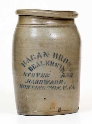 One-Gallon Huntington, WV Stoneware Advertising Jar, Western PA origin, c1875