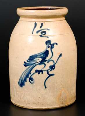 1 1/2 Gal. Stoneware Jar with Slip-Trailed Bird Decoration, att. Norton, Bennington