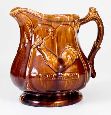 Rare Rockingham Pitcher, PROTECTION TO AMERICAN INDUSTRY, possibly Rochester, NY