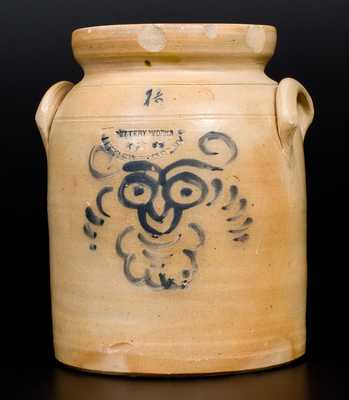 1 1/2 Gal. W. A. MacQuoid (New York City) Stoneware Jar with Unusual Face Decoration