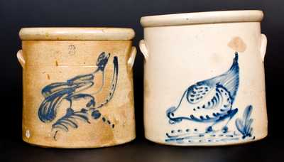 Lot of Two: New York Stoneware Bird-Decorated Crocks